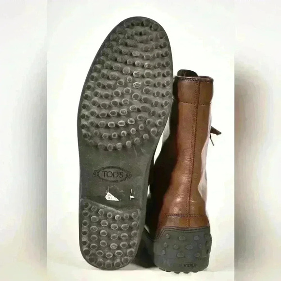TOD'S  Brown Calfskin Leather Winter Ankle Hiking Gommino Boot 9.5US Italy - Picture 7 of 7